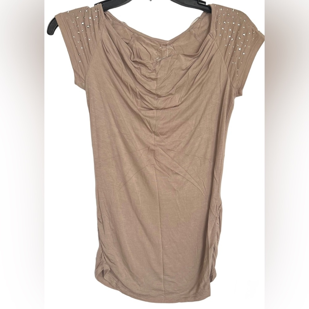 INC International Concepts Light Gray Cowl Neck Studded Sleeves Top Petite XS